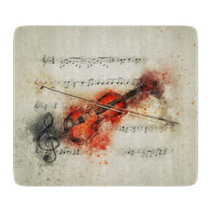 Watercolor Sheet Music and Violin Cutting Board