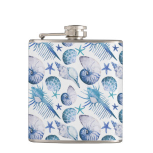 Watercolor Shells Hip Flask