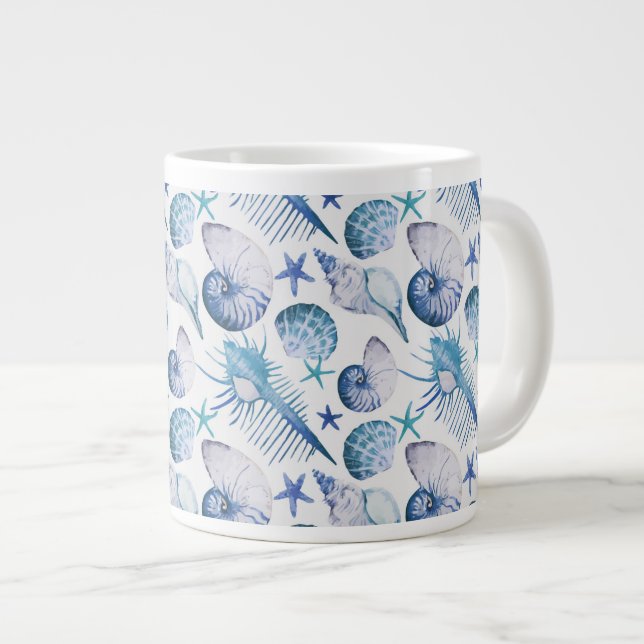 Watercolor Shells Large Coffee Mug (Front Right)