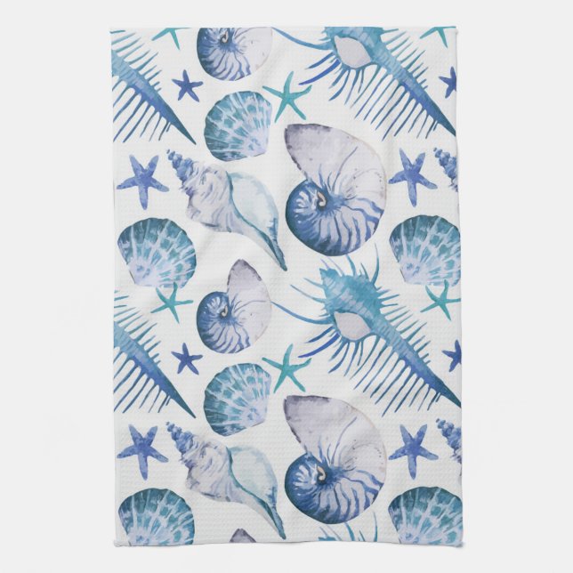 Watercolor Shells Tea Towel (Vertical)