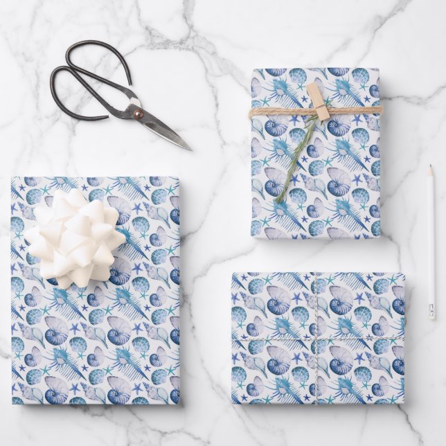Watercolor Shells Wrapping Paper Sheet (Front)