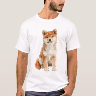 Watercolor Shiba Inu Puppy Portrait Men T-Shirt