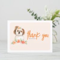 Watercolor Shih Tzu and Peach Flowers Birthday
