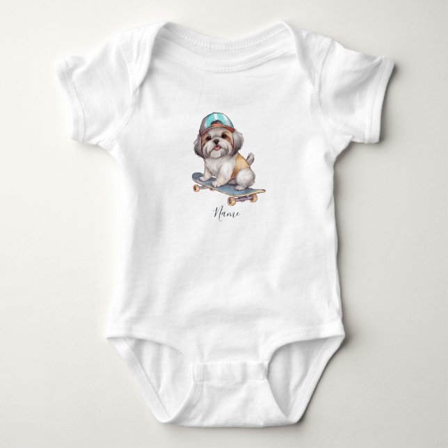 Watercolor Shih Tzu Baby Bodysuit (Front)