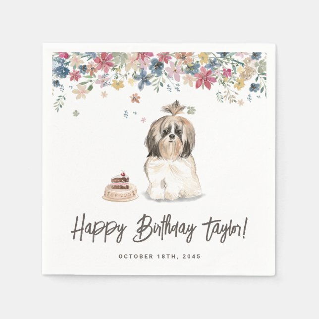 Watercolor Shih Tzu Dog Birthday Party Thank You Napkin (Front)