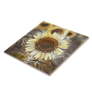 Watercolor Shining Sunflower Elegant Collection Tile