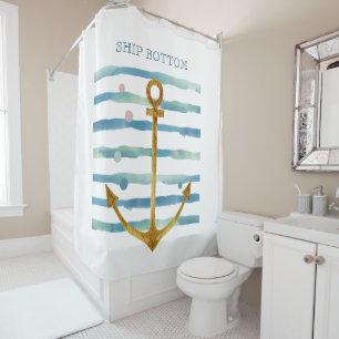 WATERCOLOR SHIPS ANCHOR ART VACATION SHIP BOTTOM, SHOWER CURTAIN