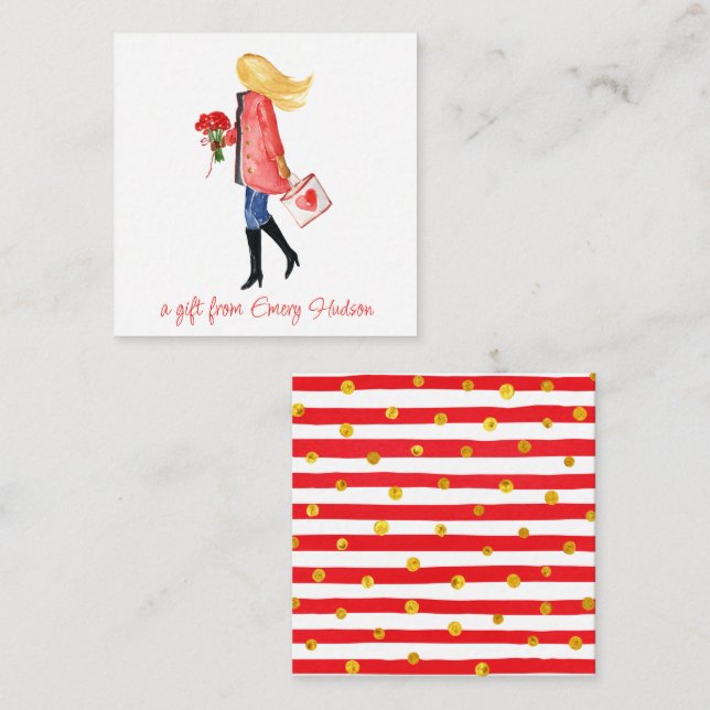 Watercolor Shopping Fashion Girl Gift Enclosure Card (Front/Back)