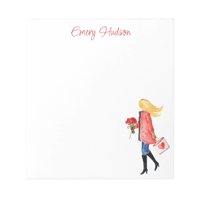 Watercolor Shopping Fashion Girl Notepad (Front)