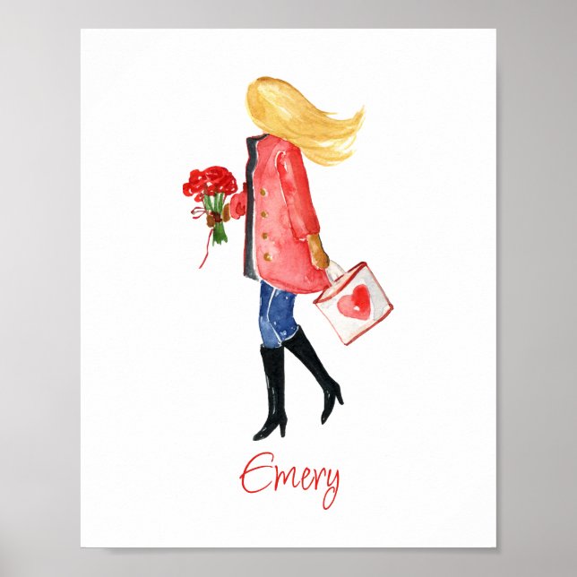 Watercolor Shopping Fashion Girl Poster (Front)