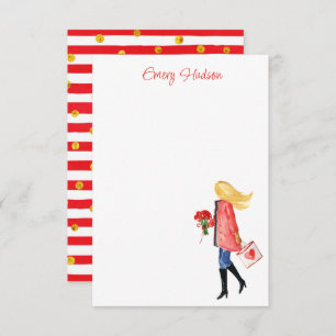 Watercolor Shopping Fashion Girl Thank You Card