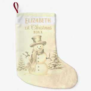 Watercolor Showman Baby's 1st Christmas Gold Small Christmas Stocking