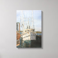 Watercolor Shrimp Boat Coastal Fishing Canvas Art