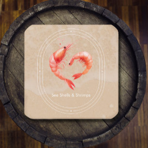 Watercolor Shrimp Heart Romantic  Square Business Card