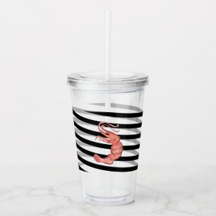 Watercolor Shrimp Stripes Monogram Acrylic Tumbler