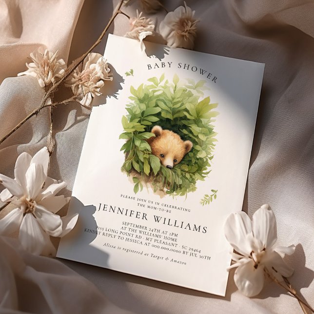 Watercolor Shy Brown Bear Baby Shower Invitation (Creator Uploaded)