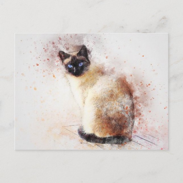Watercolor Siamese Cat Postcard (Front)