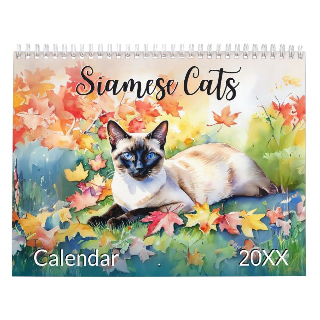 Watercolor Siamese Cats 2027 Calendar (Cover)