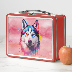 Watercolor Siberian Husky Colourful Art Metal Lunch Box