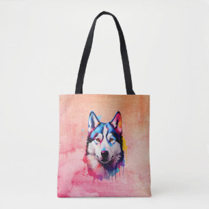 Watercolor Siberian Husky Colourful Art Tote Bag