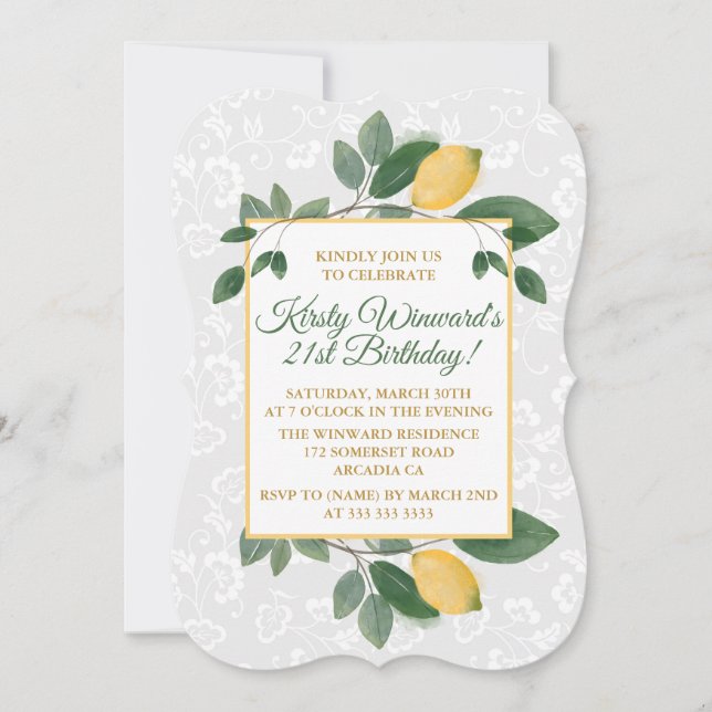 Watercolor Sicilian Lemons Birthday Invitation (Front)