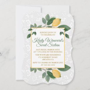 Watercolor Sicilian Lemons Sweet Sixteen Invitation