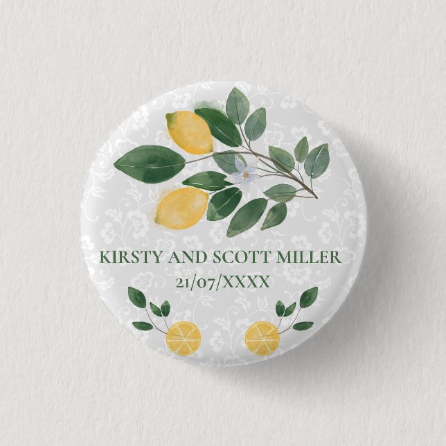 Watercolor Sicilian Lemons Wedding 3 Cm Round Badge (Front)