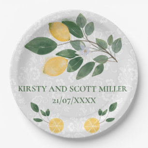Watercolor Sicilian Lemons Wedding Paper Plate