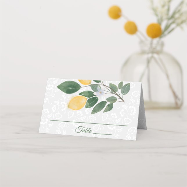 Watercolor Sicilian Lemons Wedding Place Card (Front)