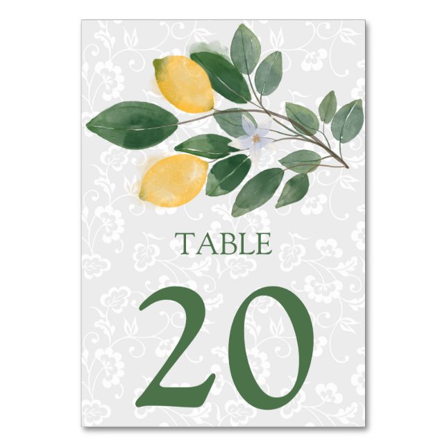 Watercolor Sicilian Lemons Wedding Table Number (Front)