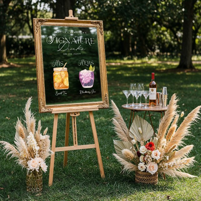 Watercolor Signature Drink Wedding Bar Sign Cling (Watercolor Signature Drink Wedding Bar Sign Cling)