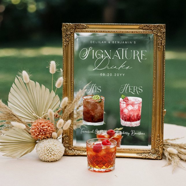 Watercolor Signature Drink Wedding Bar Sign Cling (atercolor Signature Drink Wedding Bar Sign Cling)