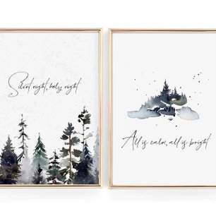 Watercolor Silent night Christmas hymn