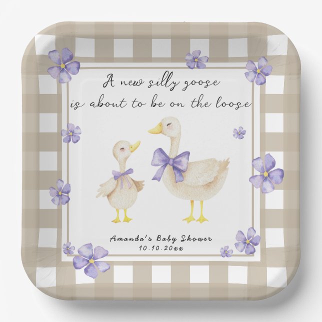 Watercolor Silly Goose Baby Shower  Paper Plate (Front)