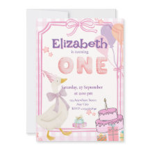 Watercolor Silly Goose First Birthday Invitation