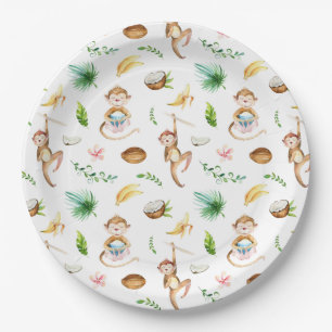Watercolor Silly Monkeys Paper Plate
