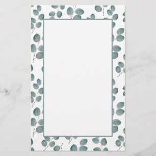 Watercolor Silver Dollar Eucalyptus Leaves Pattern Stationery