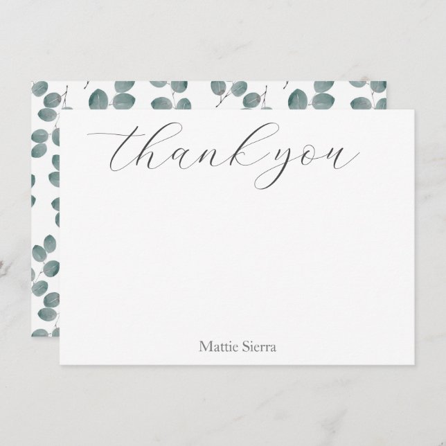 Watercolor Silver Dollar Eucalyptus Leaves Pattern Thank You Card (Front/Back)