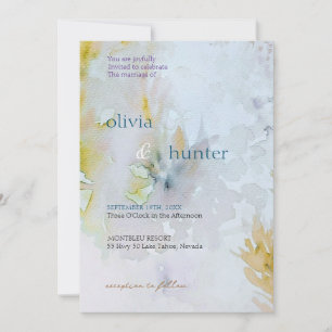 Watercolor Silver & Gold Leaves Wedding Invitation