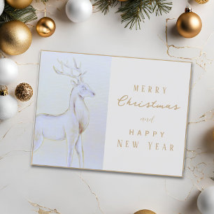 Watercolor Silver Reindeer Christmas New Year Postcard