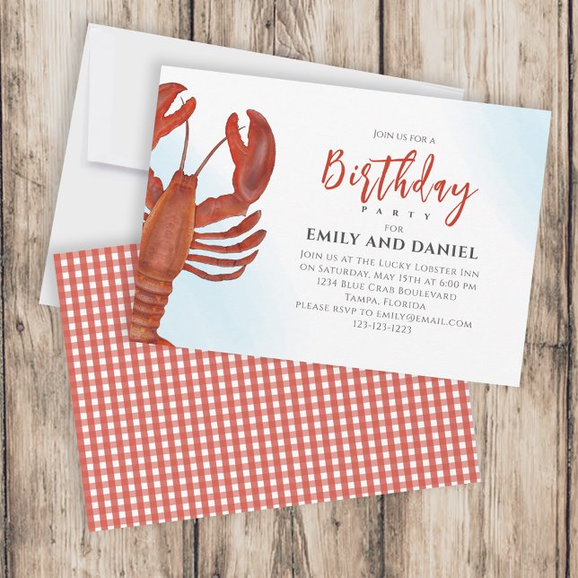 Watercolor Simple Birthday Red Lobster Coastal Invitation (Creator Uploaded)