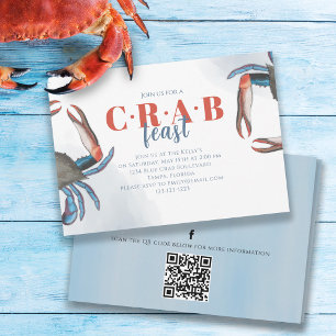 Watercolor Simple Blue Crab QR Code Social Media Invitation