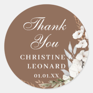 Watercolor Simple Elegant Boho Wedding Thank You Classic Round Sticker