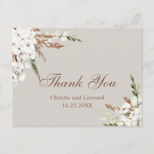 Watercolor Simple Elegant Boho Wedding Thank You Postcard