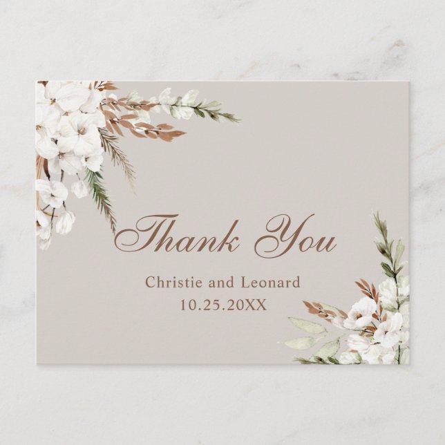 Watercolor Simple Elegant Boho Wedding Thank You Postcard (Front)