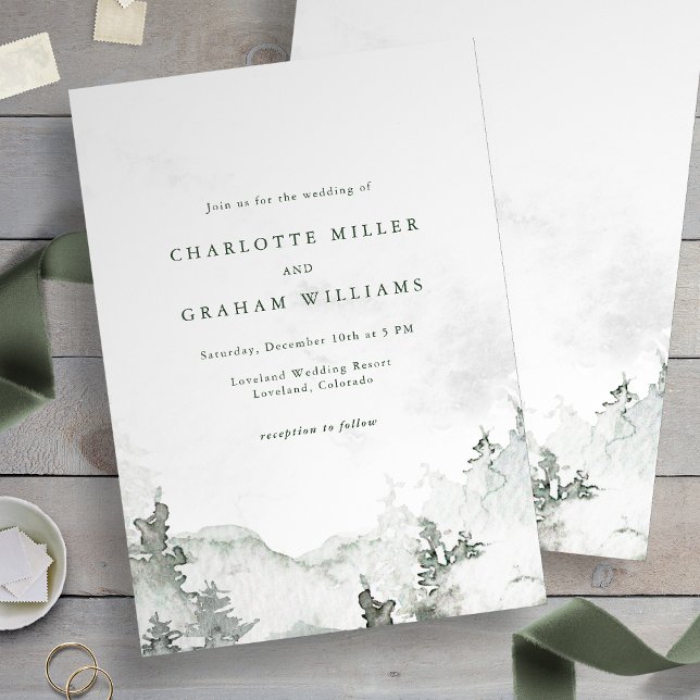 Watercolor Simple Forest Wedding Invitation (Green and White - Watercolor Simple Forest Wedding Invitation
)