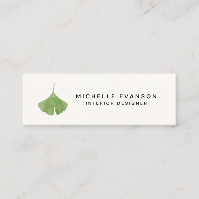 Watercolor Simple Green Ginkgo Leaf Nature Mini Business Card (Front)