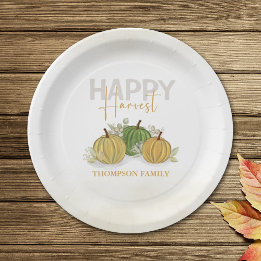 Watercolor Simple Pumpkin Gourd Happy Harvest Paper Plate