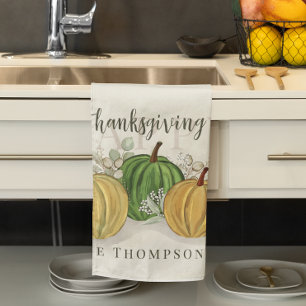Watercolor Simple Pumpkin Gourd Happy Thanksgiving Tea Towel