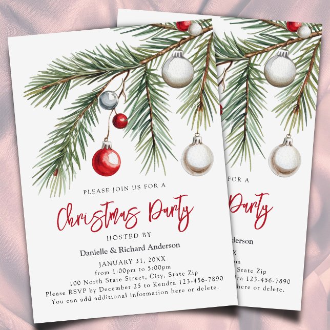 Watercolor Simple Red Christmas Party Invitation (.)